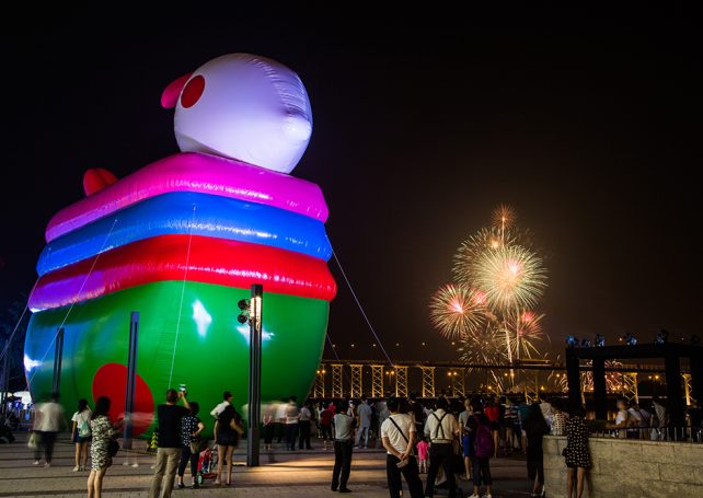 Giant inflatable lantern rabbit displayed in Macau