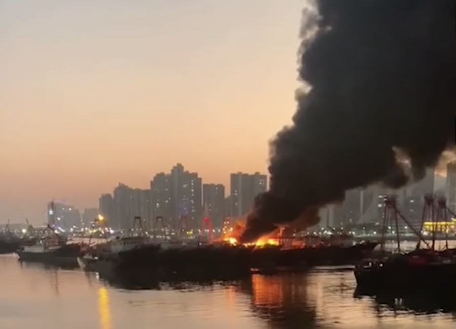 Three fishing boats engulfed in harbour blaze