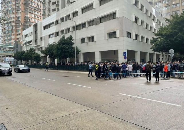 Unemployed construction workers demonstrate outside Labour Affairs Bureau