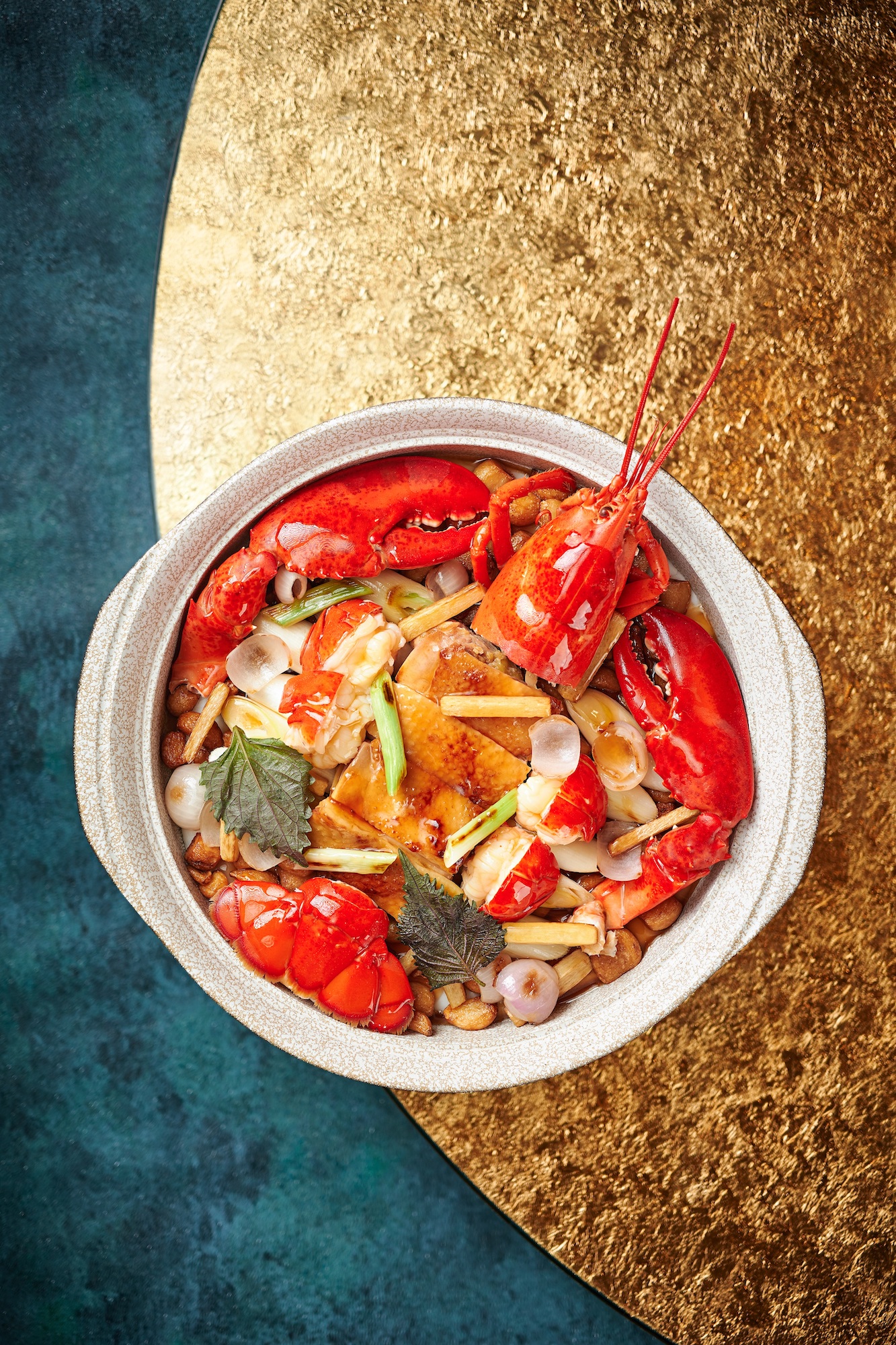 Braised Lobster and Chicken with Ginger and Spring Onion in Clay-Pot