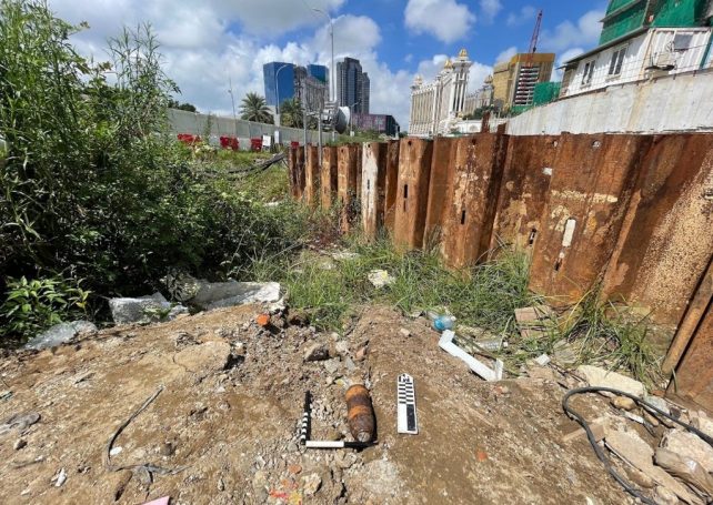 Experts inspect artillery projectile found at Galaxy construction site