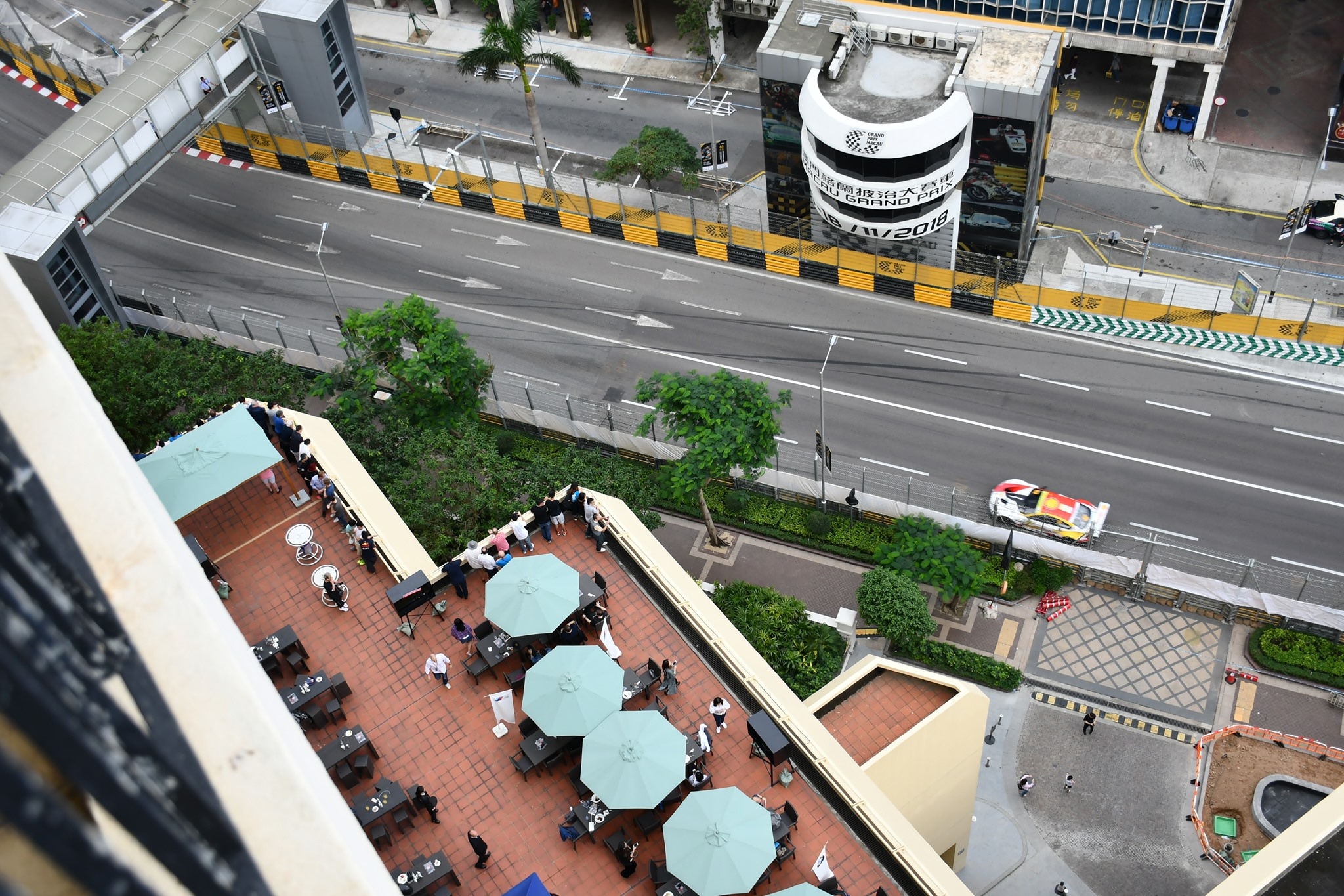 A live action race of the Macau Grand Prix from the Artyzen Grand Lapa's top floored room